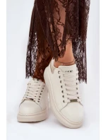 Skórzane Sneakersy Damskie Na Platformie GOE RR2N4004 Beżowe