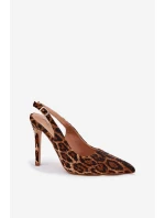 Zdobione Sandały Na Szpilce Panterka Brązowe Kemonia
