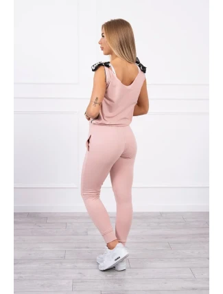 Nohavice/oblek s nápisom selfie tmavo púdrovo ružové