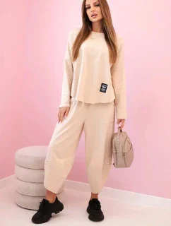 Bavlnená mikina, nohavice, súprava tmavo béžová
