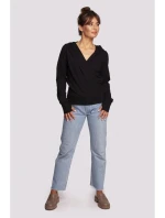 Zavinovací sveter s kapucňou B246 čierny - BeWear