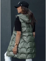 Dámska prešívaná vesta s kapucňou dlhá CHARMVEST zelená FashionStreet TY4453