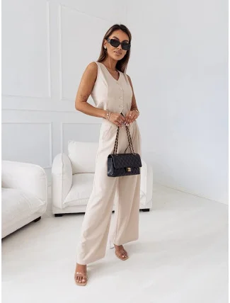 Elegantná súprava krátkej vesty a širokých nohavíc v béžovej farbe (VE90) Elegantná súprava krátkej vesty a širokých nohavíc v béžovej farbe (VE90)