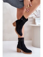 Ocieplane Botki Damskie Na Obcasie Słupku Czarne Vailia