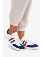 Zazoo N1068 Skórzane Niskie Sneakersy Damskie Biało-Granatowe