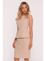 S427 Peplum šaty - béžové