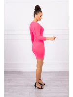 Šaty s ozdobnými gombíkmi ružové neónové