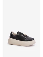 Skórzane Sneakersy Damskie Na Platformie Z Przypinką Vinceza 89101 Czarne