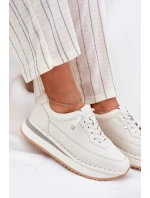 Skórzane Sneakersy Damskie Na Platformie Big Star RR274A333 Białe