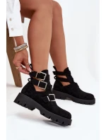 Botki Damskie Z Paskami I Srebrnymi Klamrami Czarne Helisse