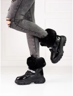 Moderné čierne snehové topánky bez podpätku pre ženy Moderné čierne snehové topánky bez podpätku pre ženy