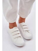 Młodzieżowe Niskie Trampki Na Rzep Białe Dilan