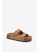 Dámské pantofle se zlatými sponkami a knoflíky Khaki Tervina