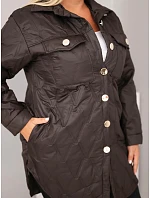 Dámska prešívaná bunda vo veľkosti Plus Size s golierom a vreckami, hnedá