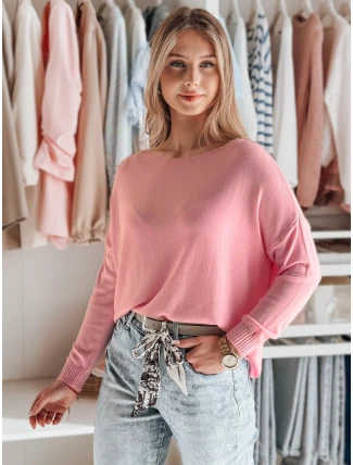Dámsky nadrozmerný jednoduchý sveter SENZIA ružový FashionStreet MY2447
