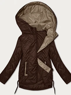 Ľahko zateplená krátka dámska bunda s kapucňou Goodlookin v čokoládovej farbe (B8595/B6122/B8593-14)