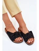 Klapki Damskie Na Korkowej Podeszwie Kokardką Czarne Seressa