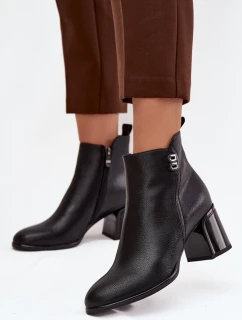 Ocieplane Botki Damskie Z Naturalnej Skóry Na Słupku Czarne Jovelle