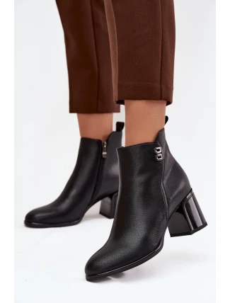 Ocieplane Botki Damskie Z Naturalnej Skóry Na Słupku Czarne Jovelle