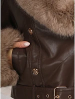 Dámska zimná kožená bunda s kožušinou, hnedá, FashionStreet TY5979 Dámska zimná kožená bunda s kožušinou, hnedá, FashionStreet TY5979