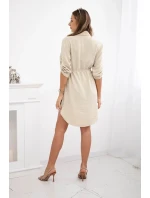 Šaty so zapínaním na gombíky a viazaním v páse tmavobéžové