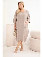 Dámske plus size viskózové šaty s vreckami a krátkymi rukávmi fango