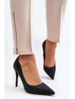 Szpilki Zdobione Brokatem Czarne Klonisa