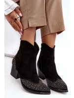 Damskie Zdobione Botki Kowbojki Na Słupku Czarne Eleduana