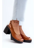 Zazoo 40376 Skórzane Sandały Na Masywnym Obcasie Brązowe Zazoo 40376 Skórzane Sandały Na Masywnym Obcasie Brązowe