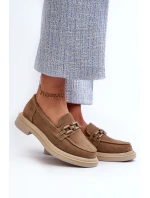 Mokasyny Damskie Zamszowe Na Płaskim Obcasie Z Ozdobą D&A TW101 Brązowe