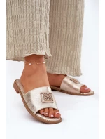 Damskie Klapki Na Płaskim Obcasie Z Ozdobą S.Barski KV51-089 Złote