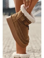Zamszowe Śniegowce Damskie Z Ozdobnymi Przeszyciami  Big Star SS274373 Camel