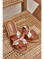 Klapki Z Ozdobą Skóra Naturalna Zazoo 3574/Z Camel