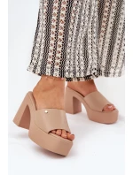 Damskie Klapki Z Eko Skóry Na Słupku I Platformie Khaki Tamirella