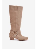 Semišové čižmy na nízkom podpätku s návlekmi na kolená Light Beige Zazoo 3444/O Semišové čižmy na nízkom podpätku s návlekmi na kolená Light Beige Zazoo 3444/O