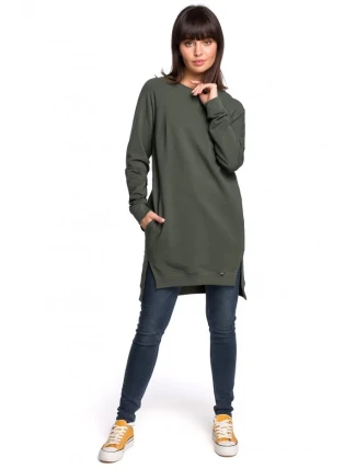 B101 Nadrozmerná tunika s rozdelenými bokmi - vojensky zelená B101 Nadrozmerná tunika s rozdelenými bokmi - vojensky zelená