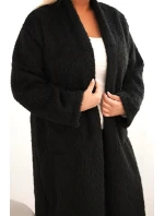 Dámsky kabát Plus Size z viskózy bez zapínania s vreckami čierny