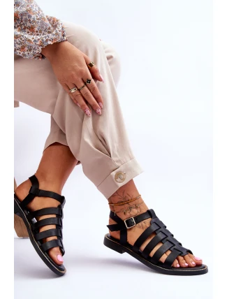 Skórzane Sandały Z Paseczkami Czarne Lemar Lawren