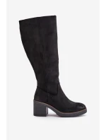 Ocieplane Kozaki Na Słupku Eko Zamszowe Przed Kolano Czarne Leamirael