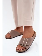 Kožené semišové dámské pantofle s přezkou tmavě béžové Beryl