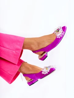 Zamszowe Baleriny Na Obcasie Z Ozdobą Ciemnoróżowe Elenie