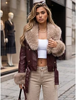 Dámska zimná kožená bunda s kožušinou, bordová, FashionStreet TY5980 Dámska zimná kožená bunda s kožušinou, bordová, FashionStreet TY5980