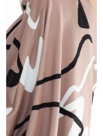 402-8 Sveter pohodlné netopierie šaty - béžové s čiernobielym vzorom