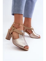 Sandały Damskie Na Słupku Z Eko Skóry Złote Queenmarie