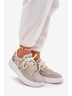 Buty Sportowe Damskie Z Siateczką I Ćwiekami Beżowe Ogalda