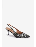 Zdobené dámské sandály na podpatku s květinovým vzorem Černé Olivelle