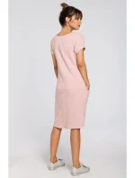 B050 Midi šaty s vreckami vo šve - púdrové