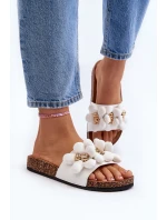 Klapki Damskie Z Ozdobami Białe Bunlia
