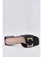 Eleganckie Klapki Damskie Na Klocku Ze Złotym Detalem Vinceza 62229 Czarne