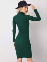 Priliehavé rebrované šaty v zelenej farbe s rolákom Rue Paris (5133)